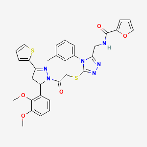 molecular formula C32H30N6O5S2 B2500428 N-[[5-[2-[3-(2,3-dimethoxyphenyl)-5-thiophen-2-yl-3,4-dihydropyrazol-2-yl]-2-oxoethyl]sulfanyl-4-(3-methylphenyl)-1,2,4-triazol-3-yl]methyl]furan-2-carboxamide CAS No. 362507-16-2