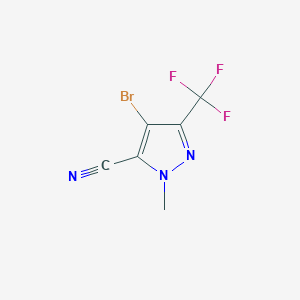 molecular formula C6H3BrF3N3 B2500445 4-Bromo-2-methyl-5-(trifluoromethyl)pyrazole-3-carbonitrile CAS No. 1542913-60-9