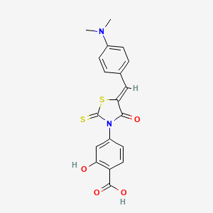 molecular formula C19H16N2O4S2 B2500472 (Z)-4-(5-(4-(dimethylamino)benzylidene)-4-oxo-2-thioxothiazolidin-3-yl)-2-hydroxybenzoic acid CAS No. 853903-82-9