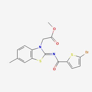 molecular formula C16H13BrN2O3S2 B2500474 Methyl 2-[2-(5-bromothiophene-2-carbonyl)imino-6-methyl-1,3-benzothiazol-3-yl]acetate CAS No. 865197-30-4