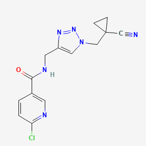 molecular formula C14H13ClN6O B2500476 6-Chloro-N-[[1-[(1-cyanocyclopropyl)methyl]triazol-4-yl]methyl]pyridine-3-carboxamide CAS No. 2411271-50-4