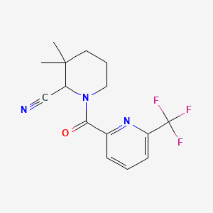 molecular formula C15H16F3N3O B2500478 3,3-Dimethyl-1-[6-(trifluoromethyl)pyridine-2-carbonyl]piperidine-2-carbonitrile CAS No. 2224000-65-9