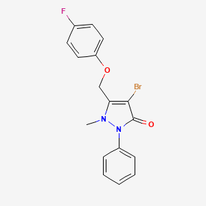 molecular formula C17H14BrFN2O2 B2500485 4-Bromo-3-((4-fluorophenoxy)methyl)-2-methyl-1-phenyl-3-pyrazolin-5-one CAS No. 946387-34-4