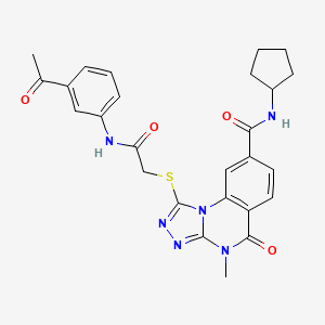 molecular formula C26H26N6O4S B2500506 1-((2-((3-acetylphenyl)amino)-2-oxoethyl)thio)-N-cyclopentyl-4-methyl-5-oxo-4,5-dihydro-[1,2,4]triazolo[4,3-a]quinazoline-8-carboxamide CAS No. 1114877-39-2