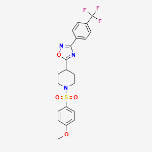 molecular formula C21H20F3N3O4S B2500527 1-[(4-Methoxyphenyl)sulfonyl]-4-{3-[4-(trifluoromethyl)phenyl]-1,2,4-oxadiazol-5-yl}piperidine CAS No. 924568-34-3