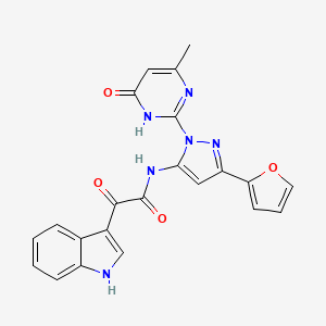 N-(3-(Furan-2-yl)-1-(4-methyl-6-oxo-1,6-dihydropyrimidin-2-yl)-1H-pyrazol-5-yl)-2-(1H-indol-3-yl)-2-oxoacetamide