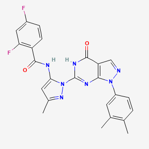 molecular formula C24H19F2N7O2 B2500549 N-(1-(1-(3,4-dimethylphenyl)-4-oxo-4,5-dihydro-1H-pyrazolo[3,4-d]pyrimidin-6-yl)-3-methyl-1H-pyrazol-5-yl)-2,4-difluorobenzamide CAS No. 1172405-72-9