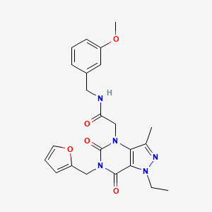 molecular formula C23H25N5O5 B2500565 2-(1-ethyl-6-(furan-2-ylmethyl)-3-methyl-5,7-dioxo-6,7-dihydro-1H-pyrazolo[4,3-d]pyrimidin-4(5H)-yl)-N-(3-methoxybenzyl)acetamide CAS No. 1189477-54-0