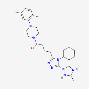 molecular formula C27H30N8O B2500568 1-[4-(2,5-Dimethylphenyl)piperazin-1-yl]-4-(9-methyl-2,4,5,7,8,10-hexazatetracyclo[10.4.0.02,6.07,11]hexadeca-3,5-dien-3-yl)butan-1-one CAS No. 902621-82-3
