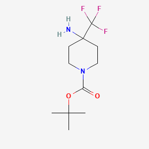 molecular formula C11H19F3N2O2 B2500572 叔丁基 4-氨基-4-(三氟甲基)哌嗪-1-甲酸酯 CAS No. 1211582-61-4