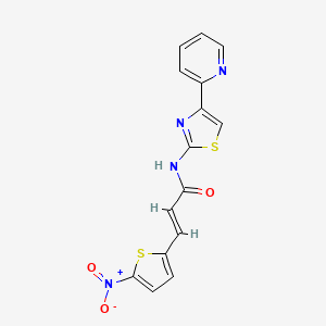 molecular formula C15H10N4O3S2 B2500610 (E)-3-(5-nitrothiophen-2-yl)-N-(4-(pyridin-2-yl)thiazol-2-yl)acrylamide CAS No. 441289-46-9