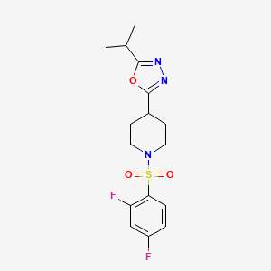 molecular formula C16H19F2N3O3S B2500611 2-(1-((2,4-Difluorophenyl)sulfonyl)piperidin-4-yl)-5-isopropyl-1,3,4-oxadiazole CAS No. 1171827-73-8