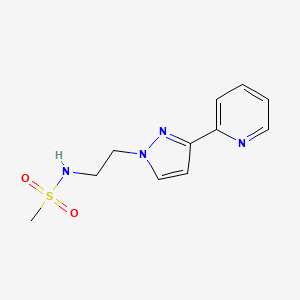 molecular formula C11H14N4O2S B2500650 N-(2-(3-(pyridin-2-yl)-1H-pyrazol-1-yl)ethyl)methanesulfonamide CAS No. 1448077-48-2