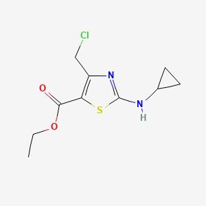 molecular formula C10H13ClN2O2S B2500660 乙酸-4-(氯甲基)-2-(环丙基氨基)-1,3-噻唑-5-羧酸乙酯 CAS No. 866817-41-6