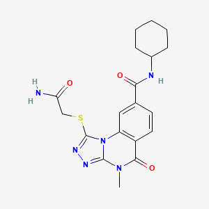 molecular formula C19H22N6O3S B2500673 1-[(2-amino-2-oxoethyl)thio]-N-cyclohexyl-4-methyl-5-oxo-4,5-dihydro[1,2,4]triazolo[4,3-a]quinazoline-8-carboxamide CAS No. 1105232-09-4