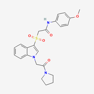 molecular formula C23H25N3O5S B2500708 N-(4-methoxyphenyl)-2-((1-(2-oxo-2-(pyrrolidin-1-yl)ethyl)-1H-indol-3-yl)sulfonyl)acetamide CAS No. 878056-49-6