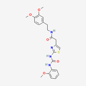 molecular formula C23H26N4O5S B2500709 N-(3,4-dimethoxyphenethyl)-2-(2-(3-(2-methoxyphenyl)ureido)thiazol-4-yl)acetamide CAS No. 897622-02-5