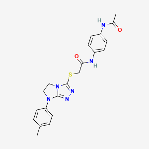 molecular formula C21H22N6O2S B2500729 N-(4-acetamidophenyl)-2-((7-(p-tolyl)-6,7-dihydro-5H-imidazo[2,1-c][1,2,4]triazol-3-yl)thio)acetamide CAS No. 921859-38-3