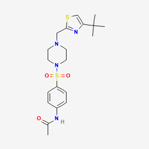 molecular formula C20H28N4O3S2 B2500736 N-(4-((4-((4-(tert-butyl)thiazol-2-yl)methyl)piperazin-1-yl)sulfonyl)phenyl)acetamide CAS No. 1170625-35-0