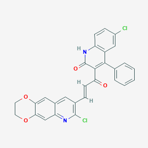 molecular formula C29H18Cl2N2O4 B2500745 6-chloro-3-[(E)-3-(7-chloro-2,3-dihydro-[1,4]dioxino[2,3-g]quinolin-8-yl)prop-2-enoyl]-4-phenyl-1H-quinolin-2-one CAS No. 1564281-21-5