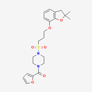 molecular formula C22H28N2O6S B2500759 (4-((3-((2,2-Dimethyl-2,3-dihydrobenzofuran-7-yl)oxy)propyl)sulfonyl)piperazin-1-yl)(furan-2-yl)methanone CAS No. 946285-40-1