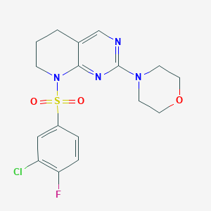 molecular formula C17H18ClFN4O3S B2500768 4-(8-((3-Chloro-4-fluorophenyl)sulfonyl)-5,6,7,8-tetrahydropyrido[2,3-d]pyrimidin-2-yl)morpholine CAS No. 2176270-93-0