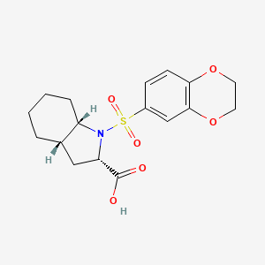 molecular formula C17H21NO6S B2500775 (2S,3aS,7aS)-1-(2,3-dihydro-1,4-benzodioxine-6-sulfonyl)-octahydro-1H-indole-2-carboxylic acid CAS No. 2173637-93-7