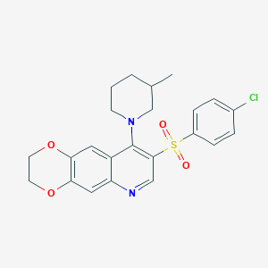 molecular formula C23H23ClN2O4S B2500803 8-((4-Chlorophenyl)sulfonyl)-9-(3-methylpiperidin-1-yl)-2,3-dihydro-[1,4]dioxino[2,3-g]quinoline CAS No. 866895-22-9