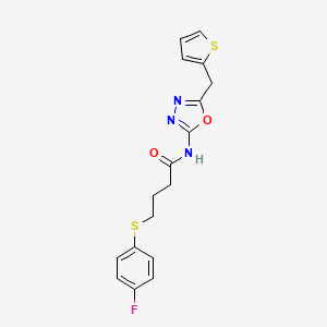 molecular formula C17H16FN3O2S2 B2500815 4-((4-fluorophenyl)thio)-N-(5-(thiophen-2-ylmethyl)-1,3,4-oxadiazol-2-yl)butanamide CAS No. 1021113-03-0