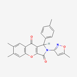 molecular formula C24H20N2O4 B2500821 6,7-二甲基-2-(5-甲基-3-异噁唑基)-1-(4-甲基苯基)-1,2-二氢咯吩并[2,3-c]吡咯-3,9-二酮 CAS No. 874396-60-8