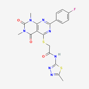 molecular formula C19H16FN7O3S2 B2500865 2-[7-(4-fluorophenyl)-1,3-dimethyl-2,4-dioxopyrimido[4,5-d]pyrimidin-5-yl]sulfanyl-N-(5-methyl-1,3,4-thiadiazol-2-yl)acetamide CAS No. 852170-85-5