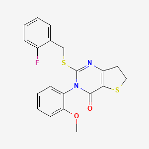 molecular formula C20H17FN2O2S2 B2500867 2-((2-氟苯甲基)硫代)-3-(2-甲氧基苯基)-6,7-二氢噻吩[3,2-d]嘧啶-4(3H)-酮 CAS No. 862806-42-6