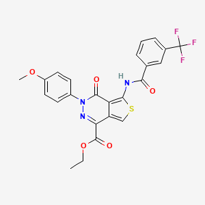 molecular formula C24H18F3N3O5S B2500898 乙酸乙酯 3-(4-甲氧基苯基)-4-氧代-5-[[3-(三氟甲基)苯甲酰基]氨基]噻吩[3,4-d]嘧啶-1-羧酸酯 CAS No. 851952-19-7