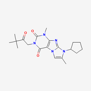 molecular formula C20H27N5O3 B2500906 6-环戊基-2-(3,3-二甲基-2-氧代丁基)-4,7-二甲基嘧啶并[7,8-a]咪唑-1,3-二酮 CAS No. 887672-00-6