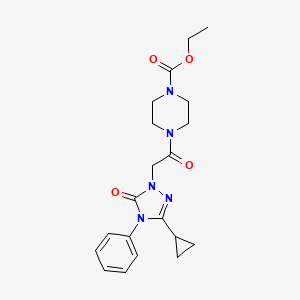 molecular formula C20H25N5O4 B2500919 乙酸4-(2-(3-环丙基-5-氧代-4-苯基-4,5-二氢-1H-1,2,4-三唑-1-基)乙酰)哌嗪-1-羧酸乙酯 CAS No. 1396759-07-1