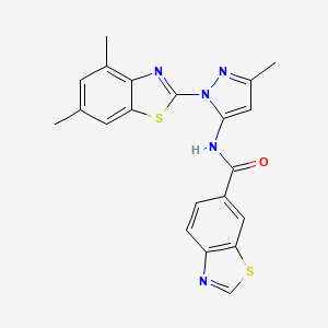 molecular formula C21H17N5OS2 B2500937 N-(1-(4,6-二甲基苯并[d]噻唑-2-基)-3-甲基-1H-吡唑-5-基)苯并[d]噻唑-6-甲酰胺 CAS No. 1171611-66-7