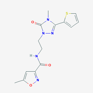 molecular formula C14H15N5O3S B2500959 5-methyl-N-(2-(4-methyl-5-oxo-3-(thiophen-2-yl)-4,5-dihydro-1H-1,2,4-triazol-1-yl)ethyl)isoxazole-3-carboxamide CAS No. 1203247-79-3