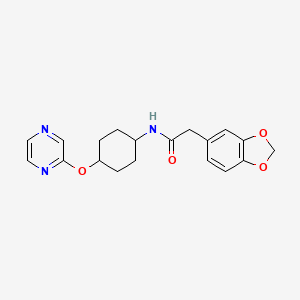 molecular formula C19H21N3O4 B2501009 2-(benzo[d][1,3]dioxol-5-yl)-N-((1r,4r)-4-(pyrazin-2-yloxy)cyclohexyl)acetamide CAS No. 2034223-71-5