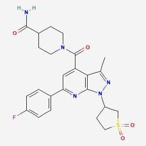 molecular formula C24H26FN5O4S B2501010 1-(1-(1,1-dioxidotetrahydrothiophen-3-yl)-6-(4-fluorophenyl)-3-methyl-1H-pyrazolo[3,4-b]pyridine-4-carbonyl)piperidine-4-carboxamide CAS No. 1021215-13-3