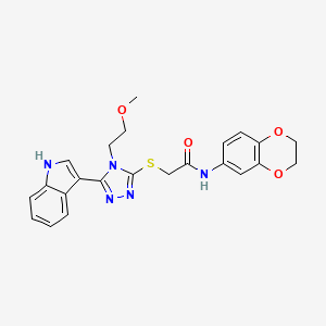 molecular formula C23H23N5O4S B2501013 2-((5-(1H-吲哚-3-基)-4-(2-甲氧基乙基)-4H-1,2,4-三唑-3-基硫)-N-(2,3-二氢苯并[b][1,4]二噁杂环戊烷-6-基)乙酰胺 CAS No. 852144-84-4
