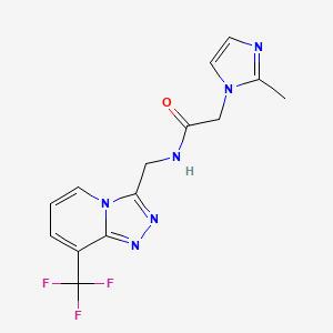 molecular formula C14H13F3N6O B2501031 2-(2-methyl-1H-imidazol-1-yl)-N-((8-(trifluoromethyl)-[1,2,4]triazolo[4,3-a]pyridin-3-yl)methyl)acetamide CAS No. 2034374-17-7