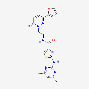 molecular formula C20H19N7O3S B2501038 2-((4,6-二甲基嘧啶-2-基)氨基)-N-(2-(3-(呋喃-2-基)-6-氧代吡啶并[1(6H)-基]基乙基)噻唑-4-基)甲酰胺 CAS No. 1351595-32-8