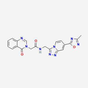 molecular formula C20H16N8O3 B2501047 N-((7-(3-methyl-1,2,4-oxadiazol-5-yl)-[1,2,4]triazolo[4,3-a]pyridin-3-yl)methyl)-2-(4-oxoquinazolin-3(4H)-yl)acetamide CAS No. 2034530-43-1