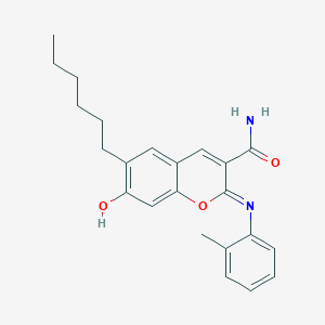 molecular formula C23H26N2O3 B2501052 (Z)-6-hexyl-7-hydroxy-2-(o-tolylimino)-2H-chromene-3-carboxamide CAS No. 327030-68-2