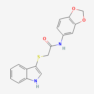molecular formula C17H14N2O3S B2501085 2-((1H-indol-3-yl)thio)-N-(benzo[d][1,3]dioxol-5-yl)acetamide CAS No. 450351-85-6