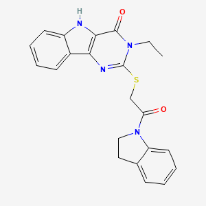 molecular formula C22H20N4O2S B2501089 3-ethyl-2-((2-(indolin-1-yl)-2-oxoethyl)thio)-3H-pyrimido[5,4-b]indol-4(5H)-one CAS No. 888459-08-3