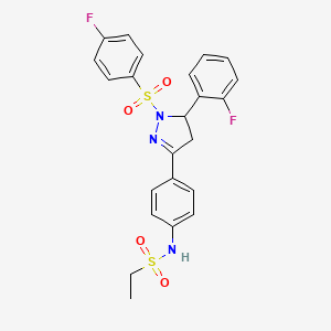molecular formula C23H21F2N3O4S2 B2501098 N-[4-[3-(2-fluorophenyl)-2-(4-fluorophenyl)sulfonyl-3,4-dihydropyrazol-5-yl]phenyl]ethanesulfonamide CAS No. 851781-72-1
