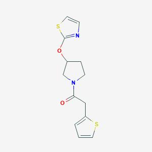 molecular formula C13H14N2O2S2 B2501104 1-(3-(噻唑-2-基氧基)吡咯啉-1-基)-2-(噻吩-2-基)乙酮 CAS No. 2200959-48-2