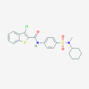 molecular formula C22H23ClN2O3S2 B250111 3-chloro-N-(4-{[cyclohexyl(methyl)amino]sulfonyl}phenyl)-1-benzothiophene-2-carboxamide 