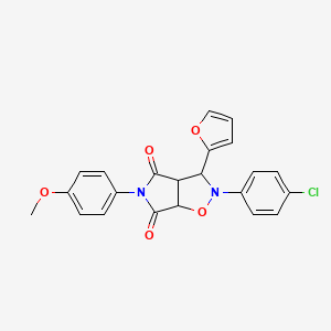 molecular formula C22H17ClN2O5 B2501114 2-(4-chlorophenyl)-3-(furan-2-yl)-5-(4-methoxyphenyl)dihydro-2H-pyrrolo[3,4-d]isoxazole-4,6(5H,6aH)-dione CAS No. 1005041-13-3